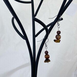 NWOT Upcycled & Handmade Brown Dangle Earrings